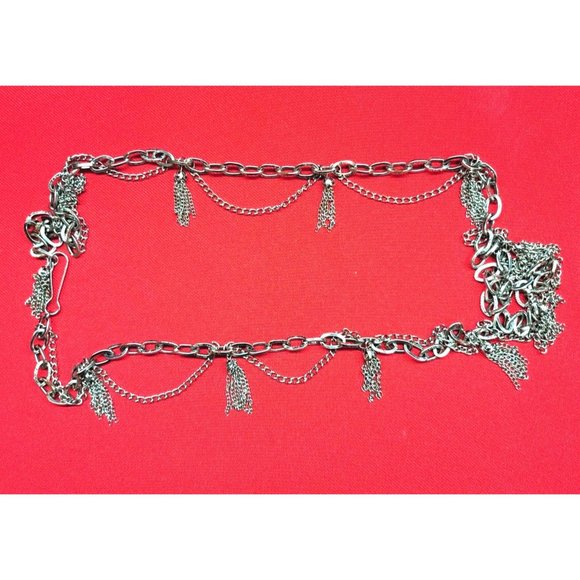 Long Silver Pewter Tone Long Chain Necklace with Accent Tassels - Picture 3 of 8